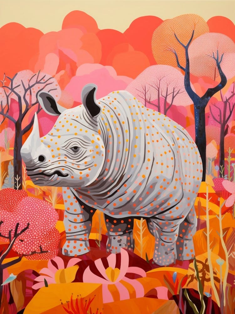 Floral Orange & Pink Abstract Rhino 1