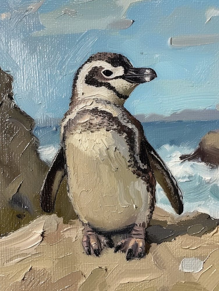 Adlie Penguin Dunedin Taiaroa Head Oil Painting 3