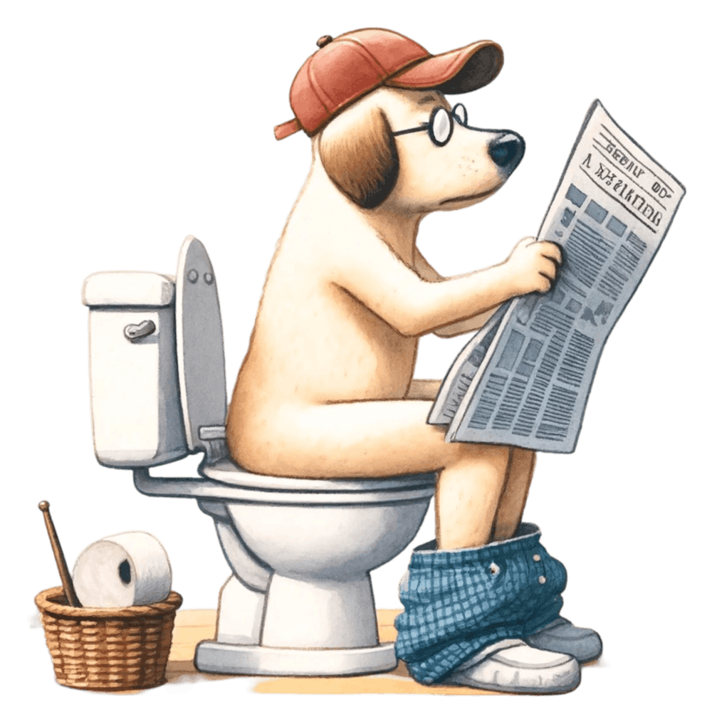 Dog Reading Newspaper on Toilet 1