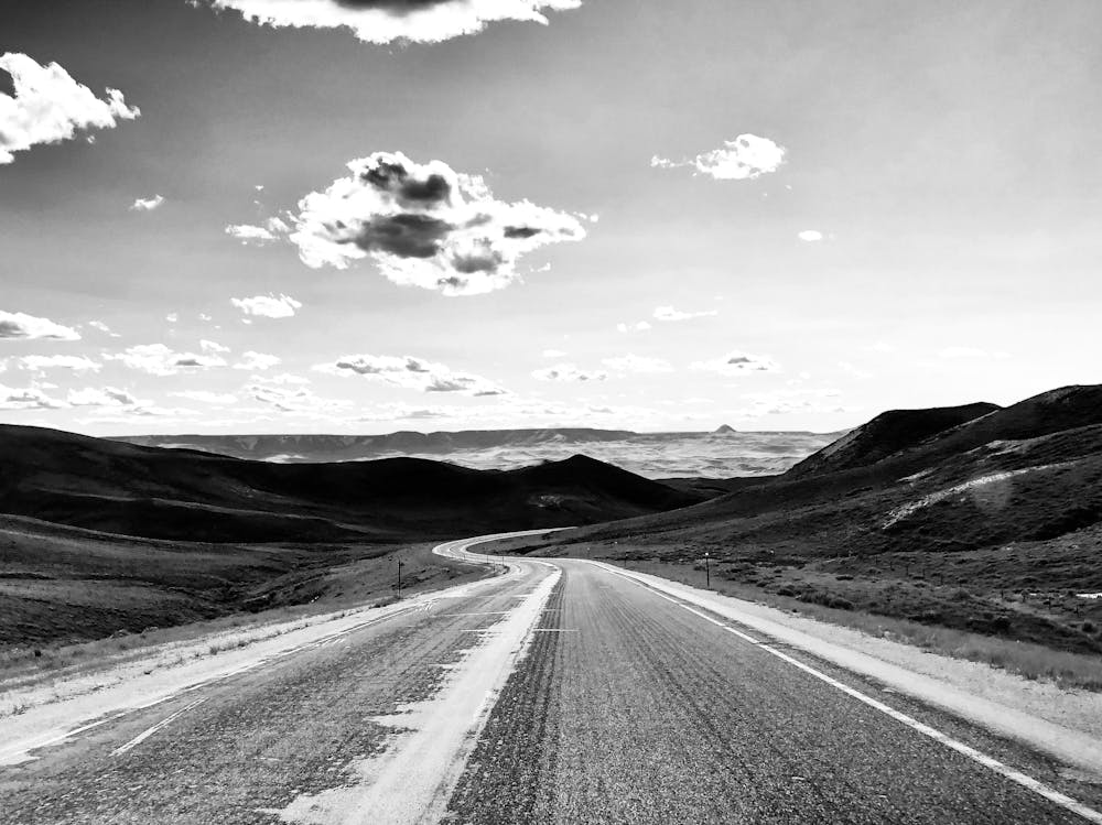 Black and White Open Road and Mountains