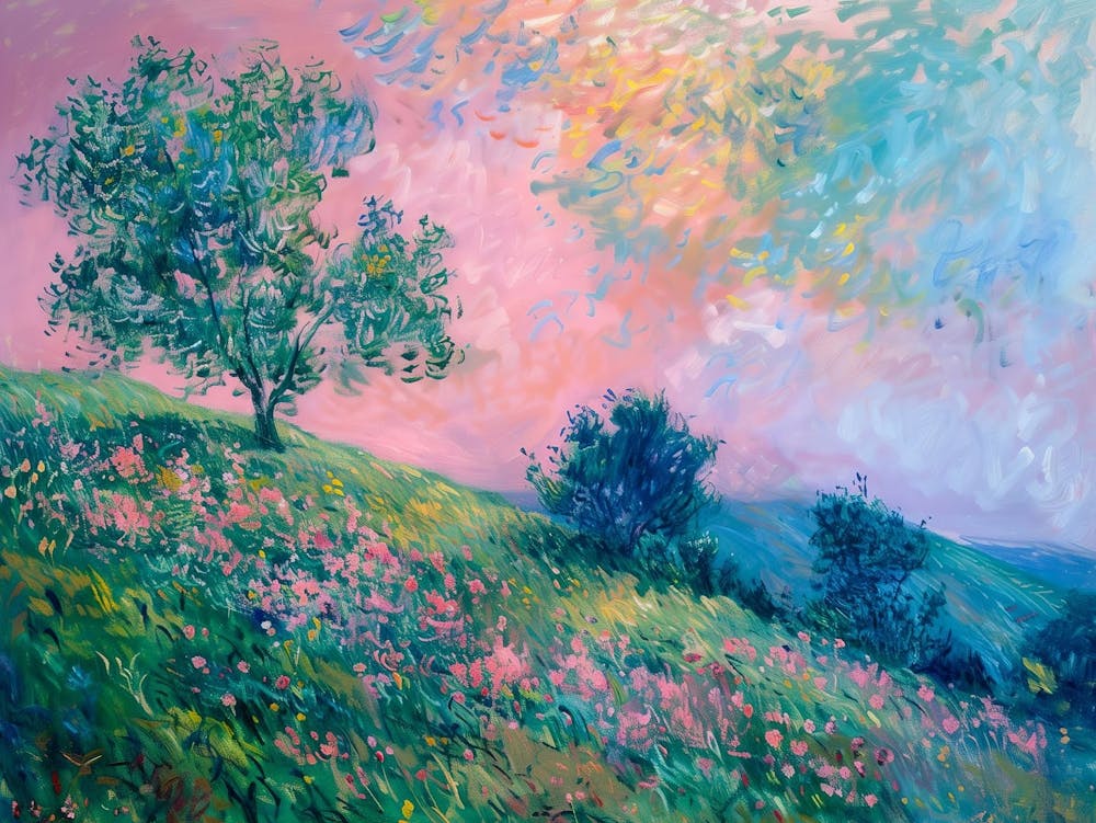Wildflower Field Landscape Oil Painting, Vintage Meadow Sunset, Rustic Country Field Wall Art Digital Download, Nature Printable