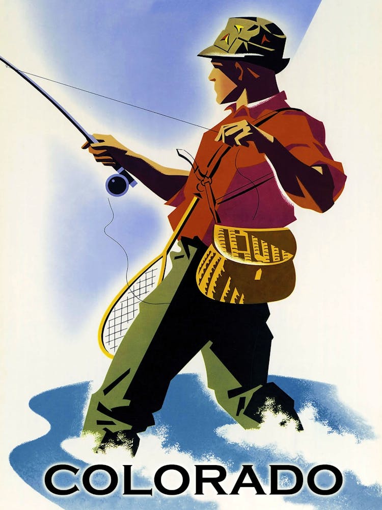 Fishing In Colorado, Vintage Travel Poster
