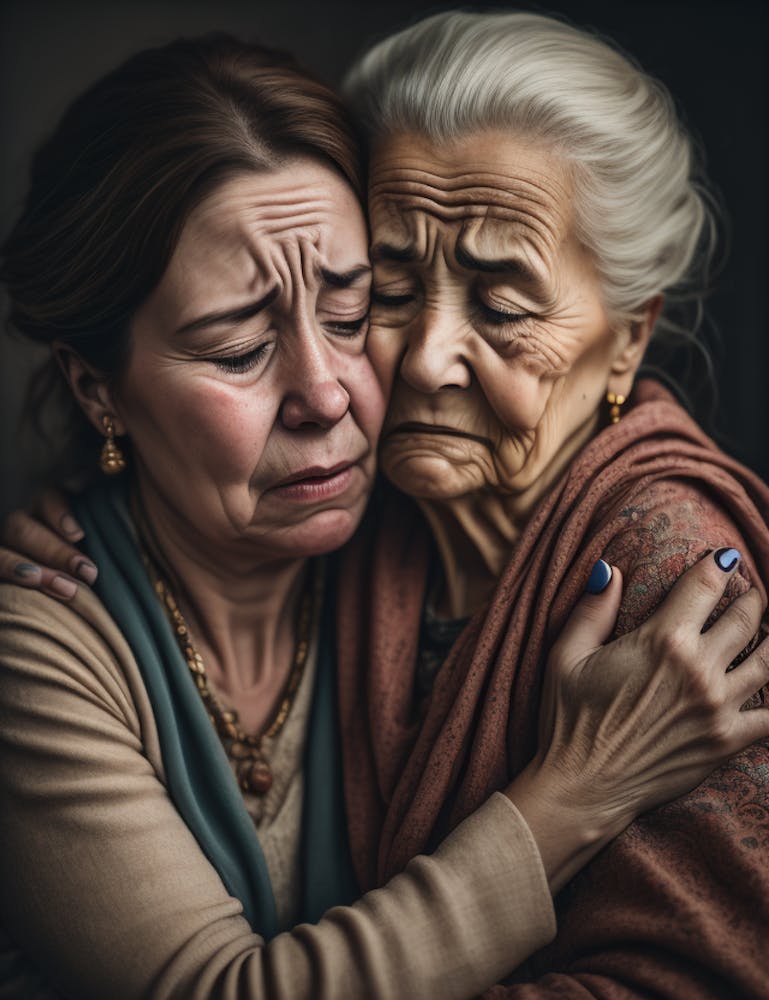 Two Elderly Women Hugging