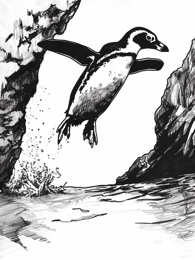 African Penguin Diving Into The Water 1