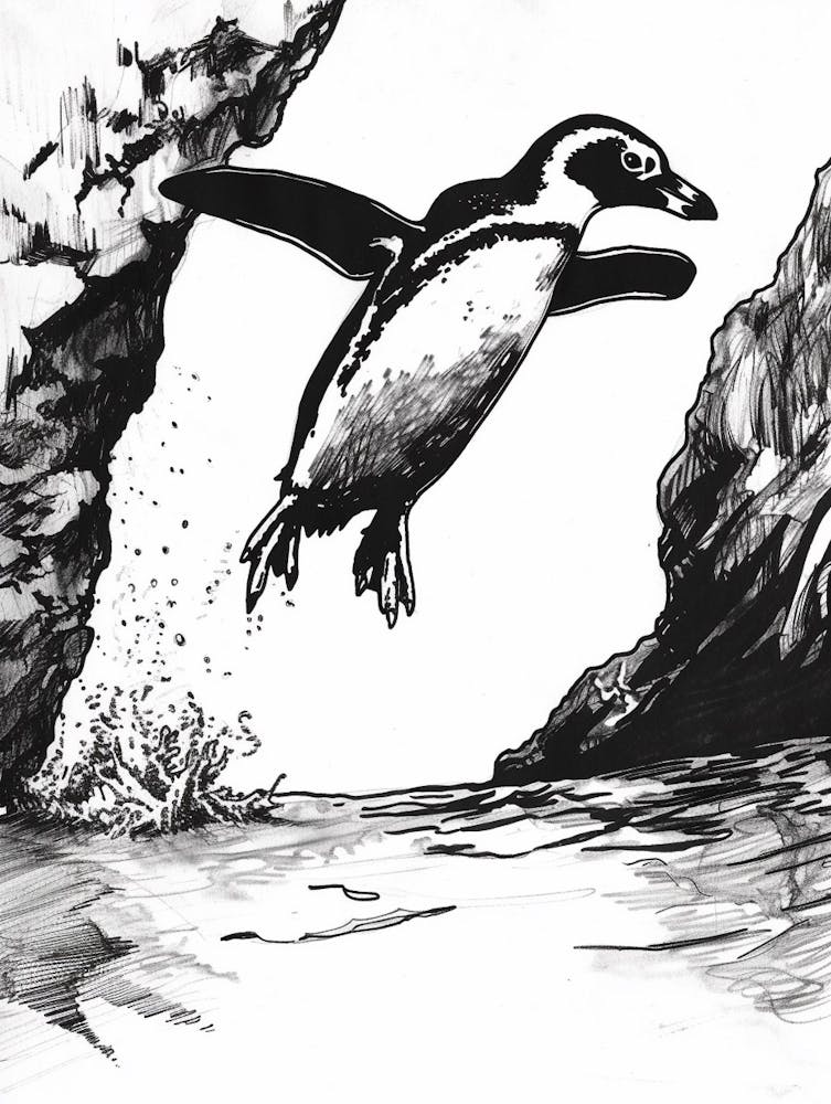 African Penguin Diving Into The Water 1