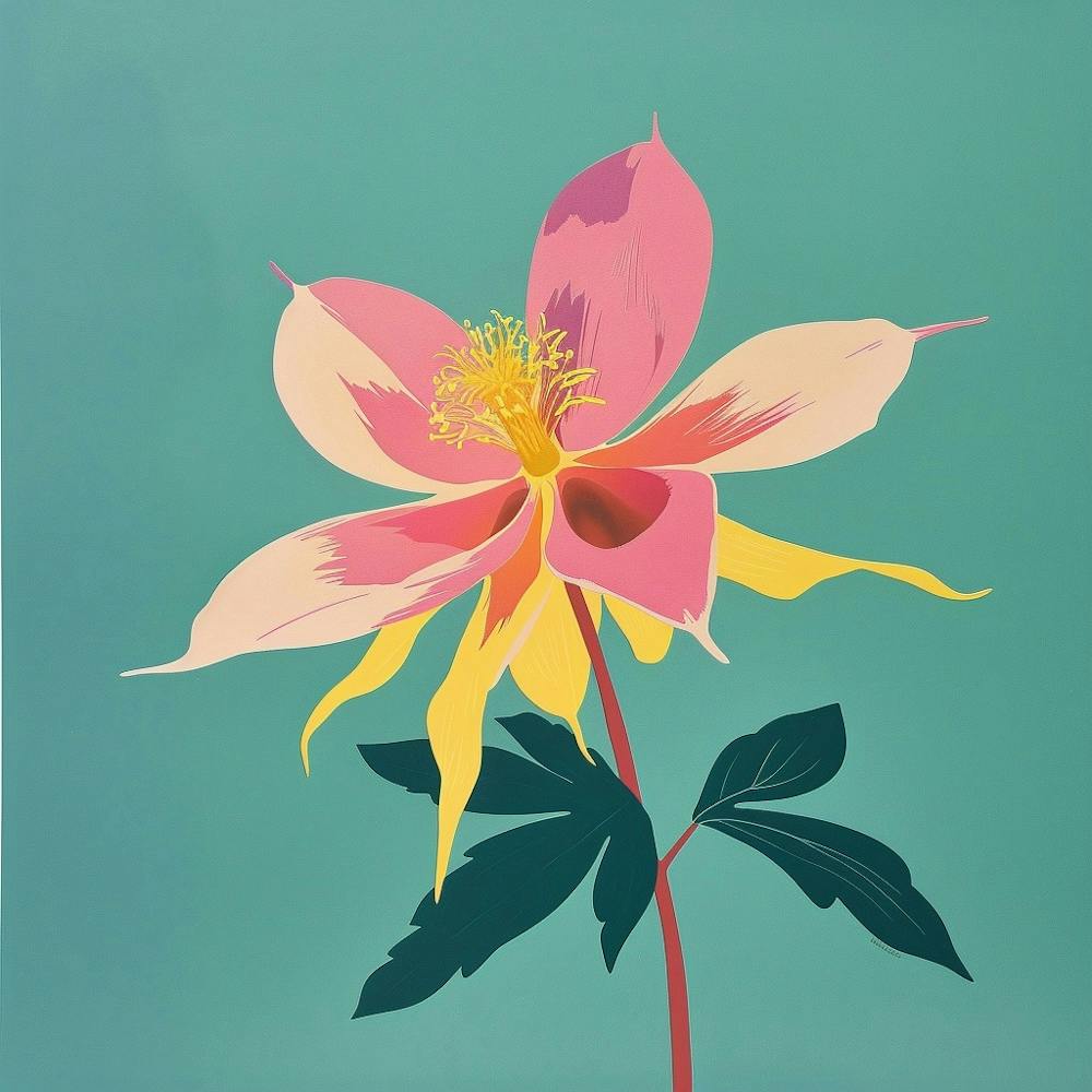Columbine 1 Square Flower Illustration
