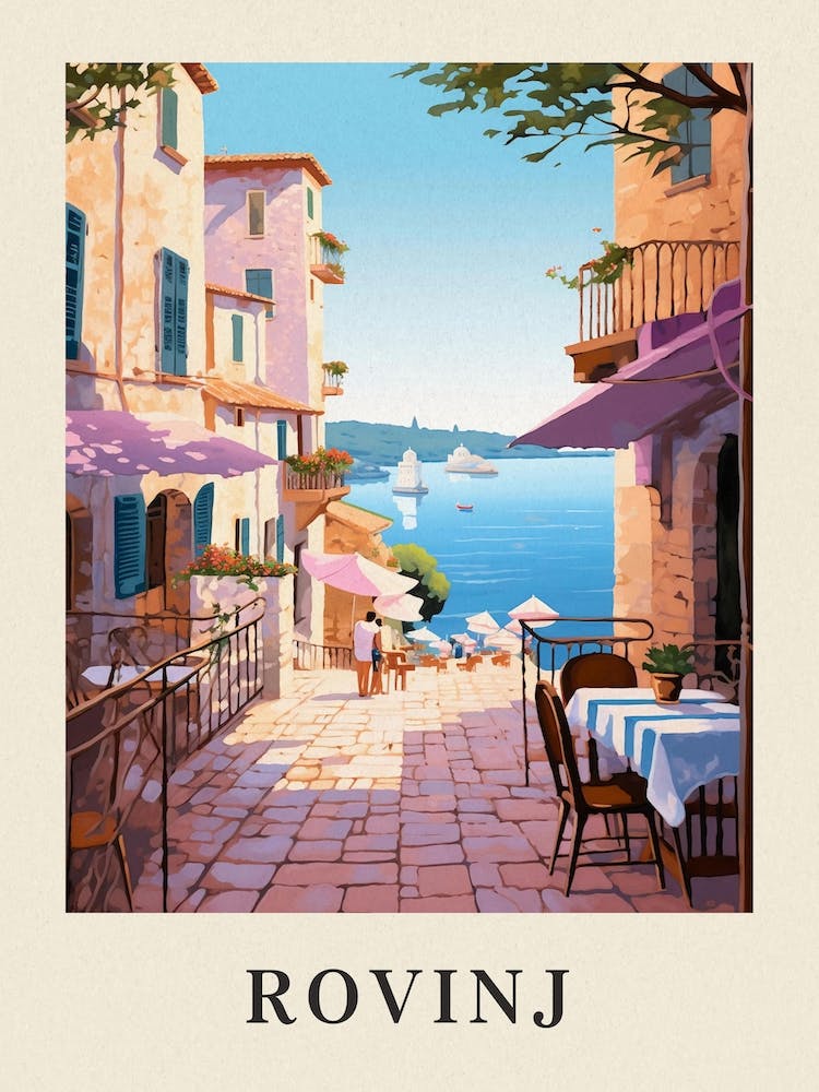 Rovinj Croatia 4 Vintage Pink Travel Illustration Poster