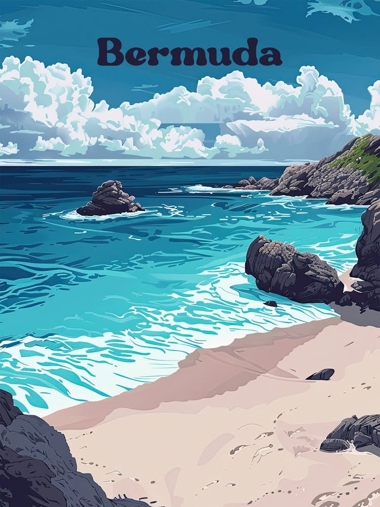 Bermuda Island Illustration d'Art de Voyage