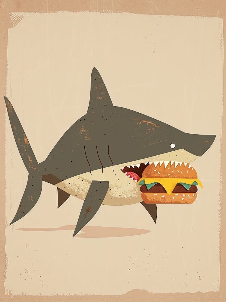 Shark Eating A Cheeseburger Muted Pastel 1