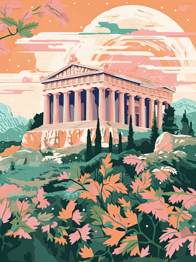The Parthenon   Nashville, Usa   Cute Botanical Illustration Travel 3