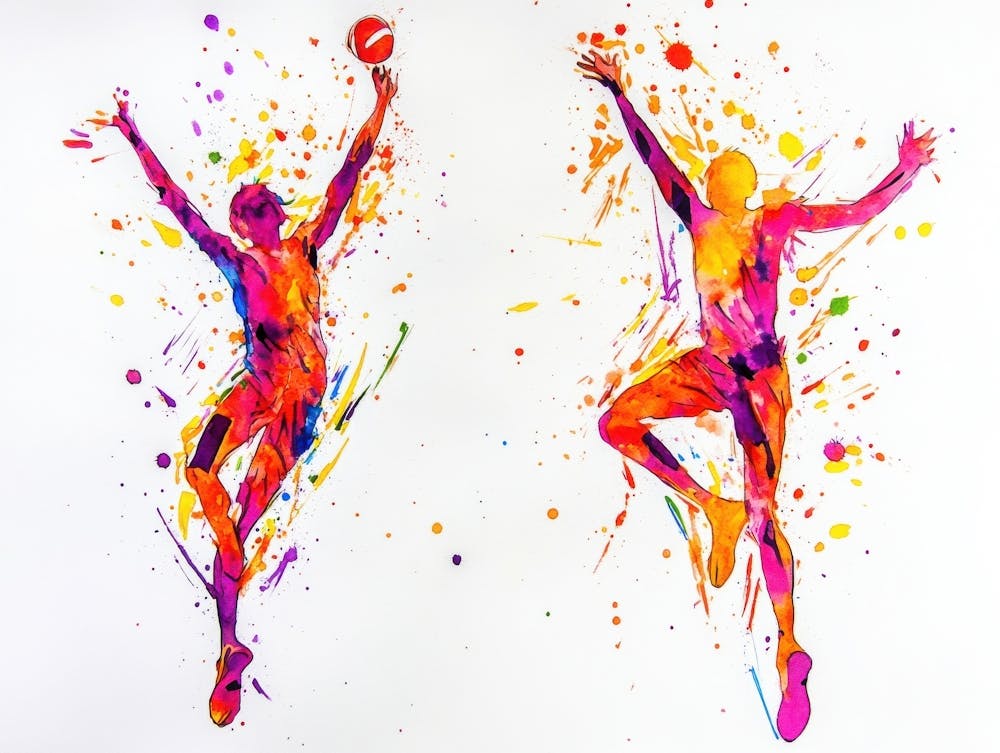 Two Basketball Players Jumping