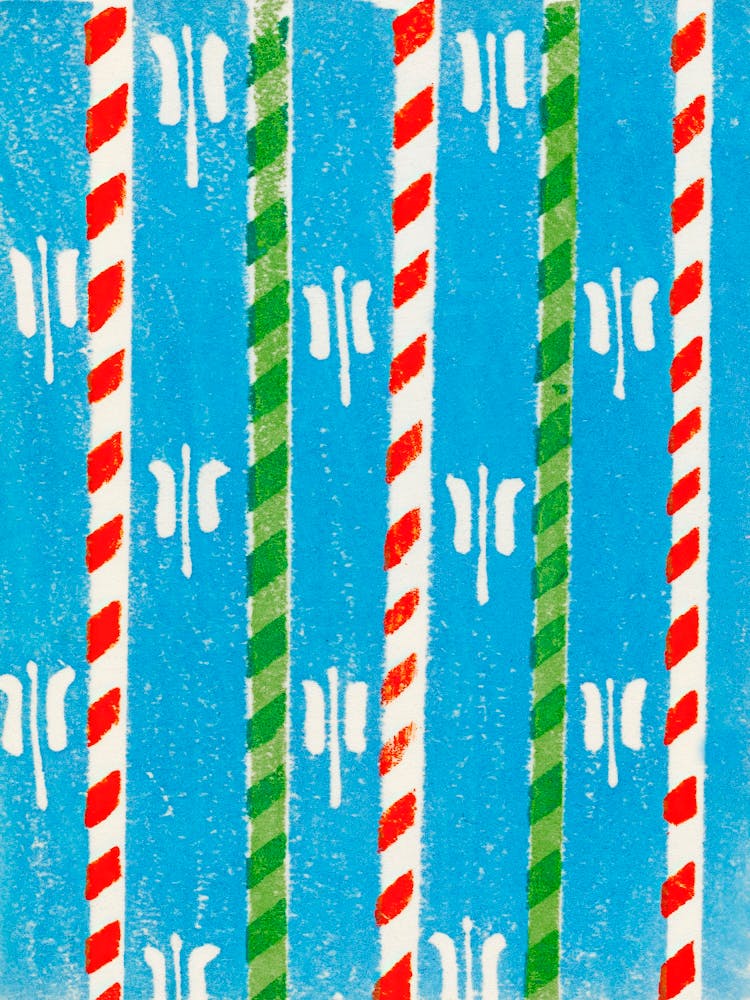 Vintage Ukiyo-e Woodblock Print Of Japanese Textile, Shima Shima, Furuya Korin (243)