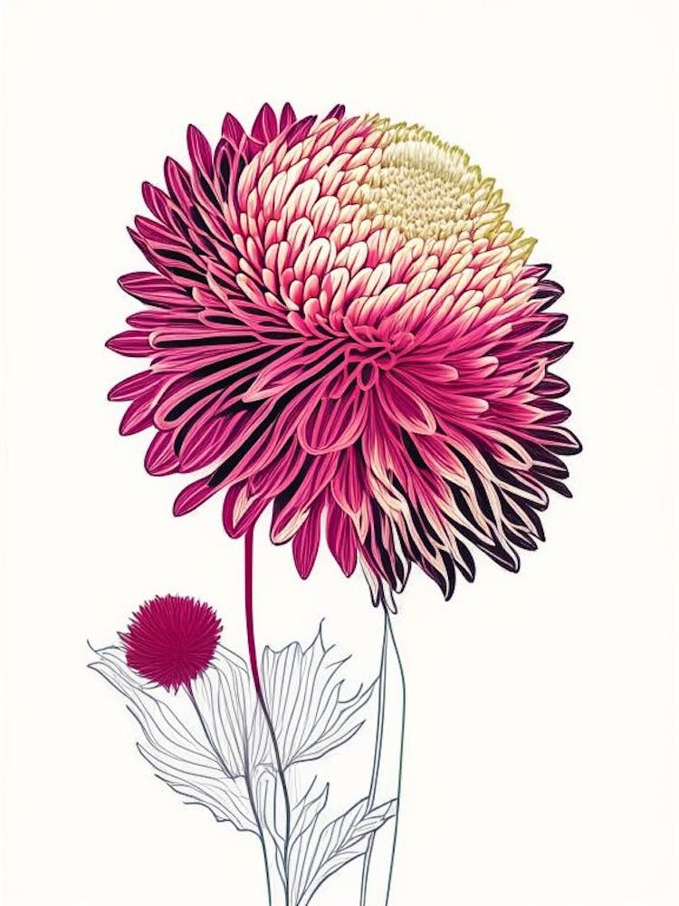 Chrysanthemum Floral Minimal Line Drawing 2 Flower