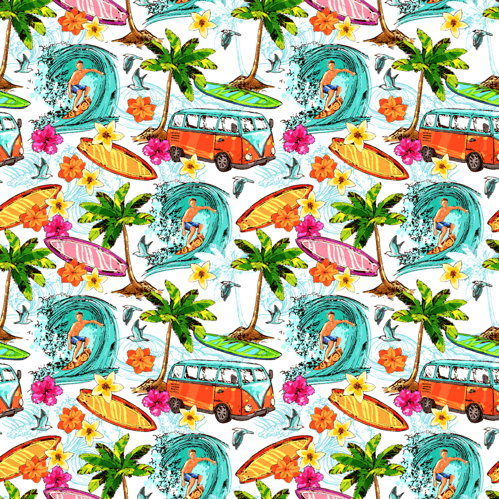 Surfing Pattern Palm Trees Seamless