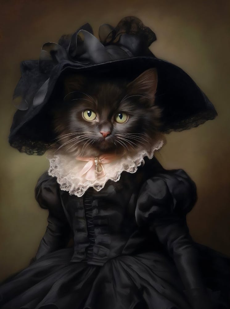 Victorian Animals Portrait, Royal Lady Black Cat Vintage Print, Renaissance Animal Dark Moody Animal Poster, Altered Art, Animal Lover Gift
