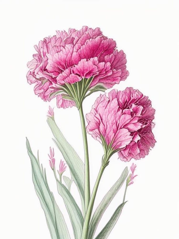 Carnation Floral Quentin Blake Inspired Illustration 3 Flower