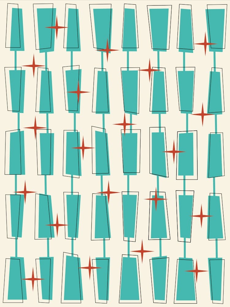 Mid Century Atomic Blocks Teal, Red, and Cream