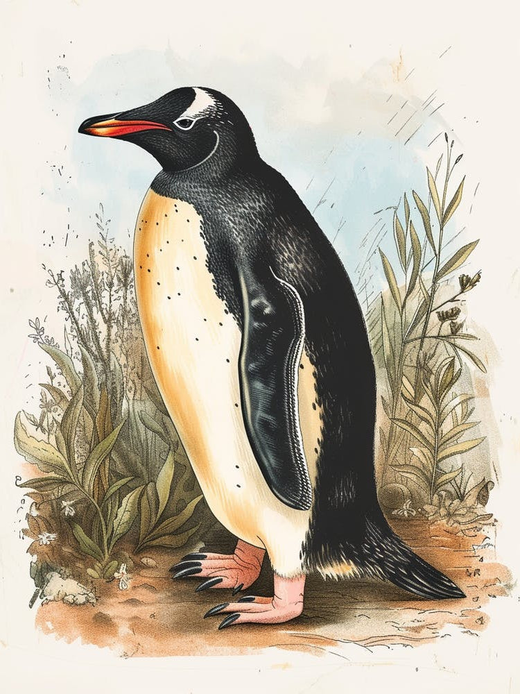 Adlie Penguin Phillip Island The Penguin Parade Vintage Botanical Painting 2