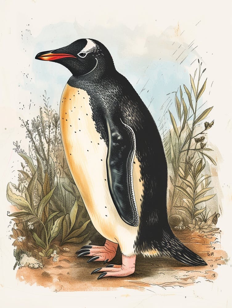 Adlie Penguin Phillip Island The Penguin Parade Vintage Botanical Painting 2