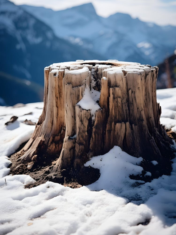 Tree Stump In The Snow