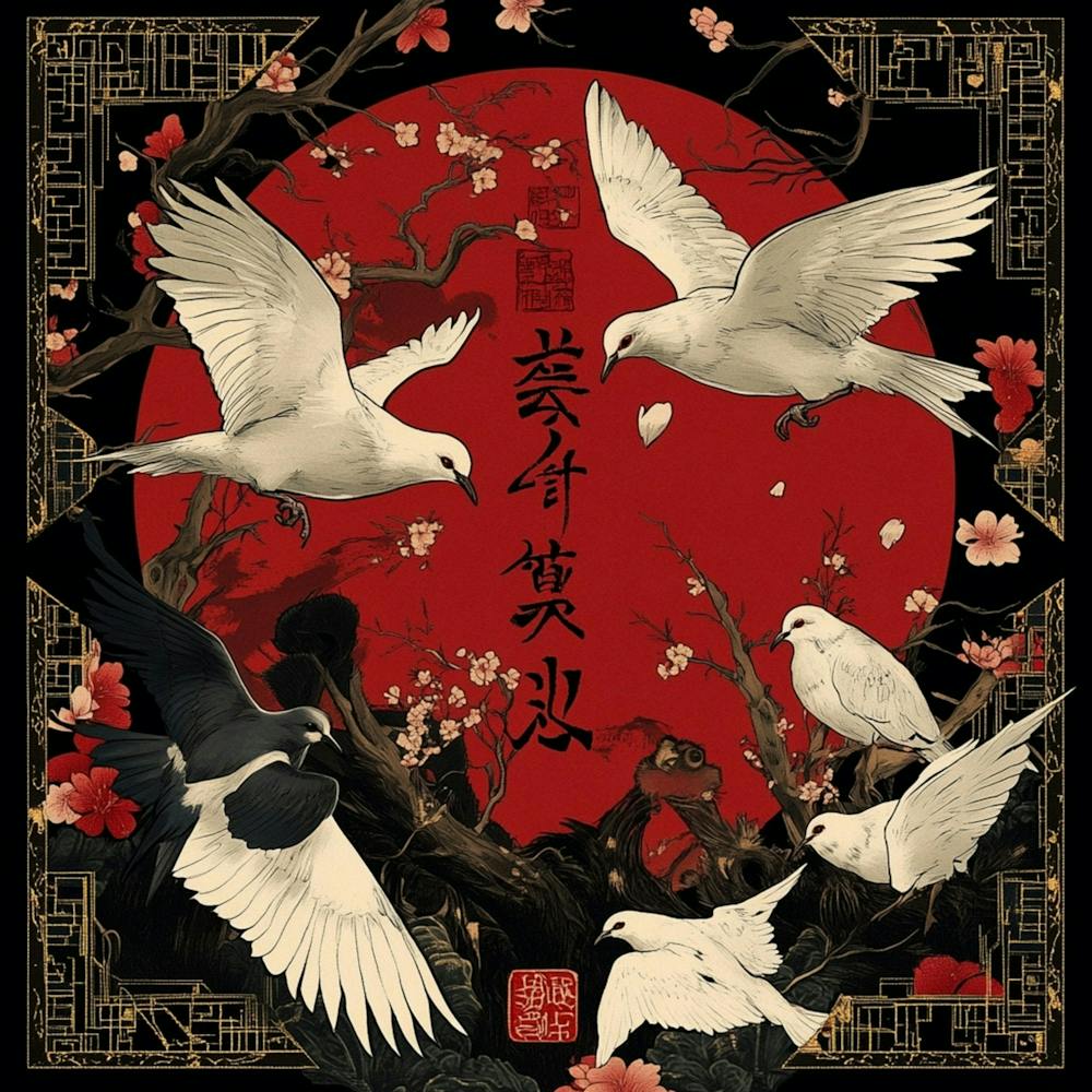 Symmetrisches Poster im japanischen dunklen Stil 1