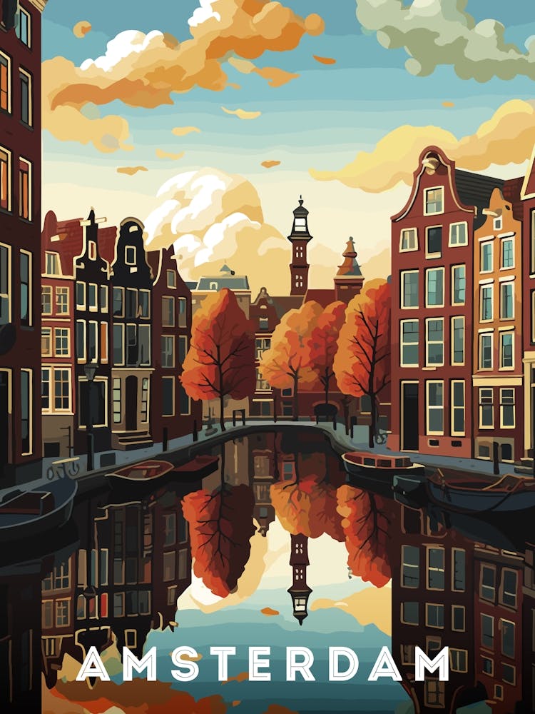 Amsterdam, Netherlands/Holland — Retro travel minimalist poster 3