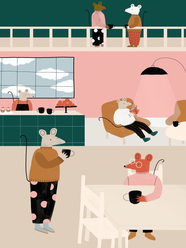 Illustration Of Mice In A Coffeeshop