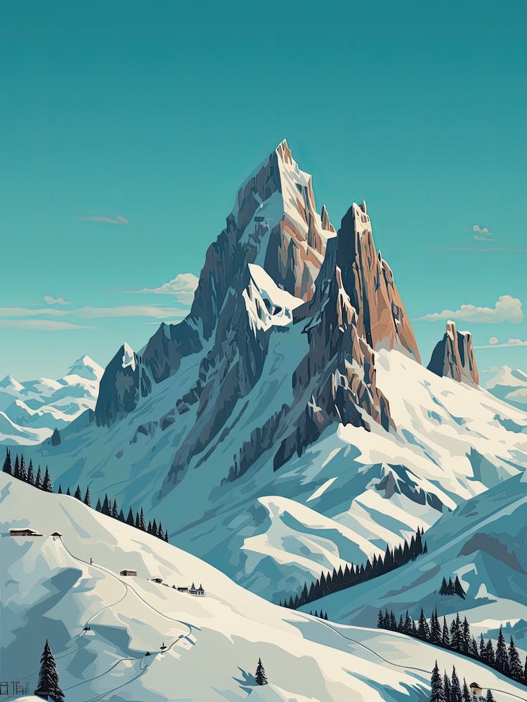 Cortina D Ampezzo   Italy, Ski Resort Illustration 3 Simple Style