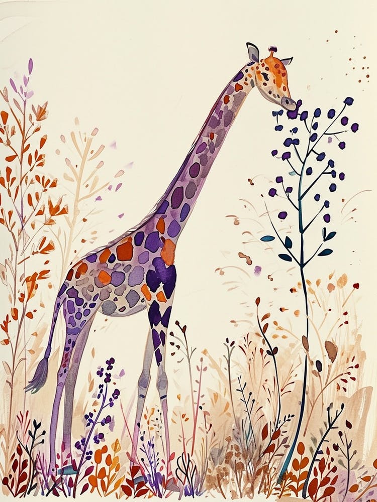 Giraffe In The Branches Watercolour Inspired 2