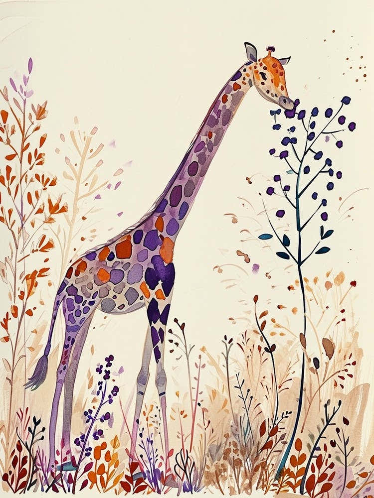 Giraffe In The Branches Watercolour Inspired 2