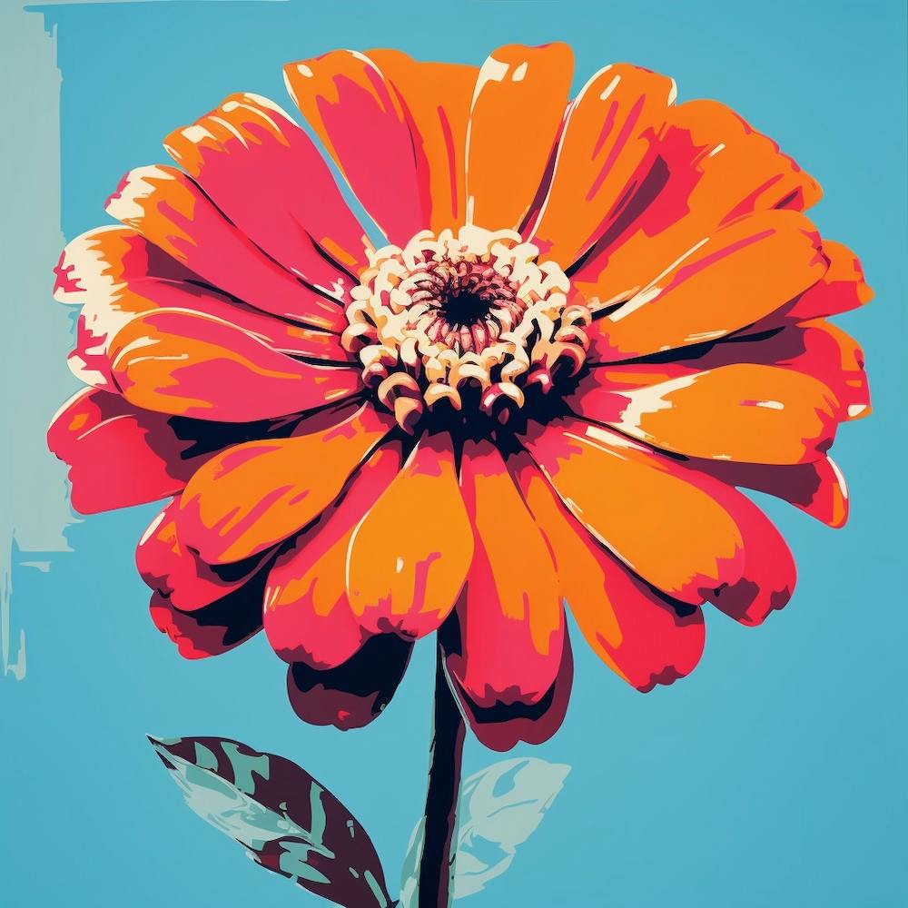 Andy Warhol Stil Pop-Art Blumen Zinnie 2 Quadrat