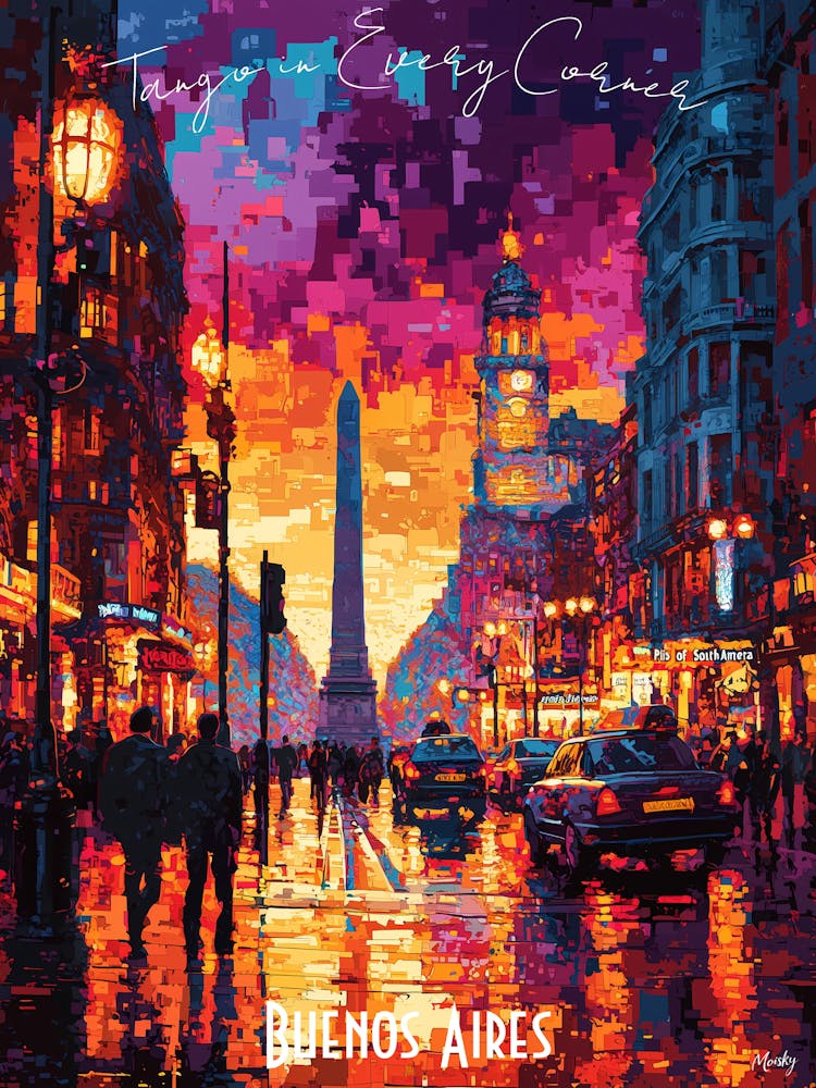 Buenos Aires City Skyline, abstract cubism vibrant Poster