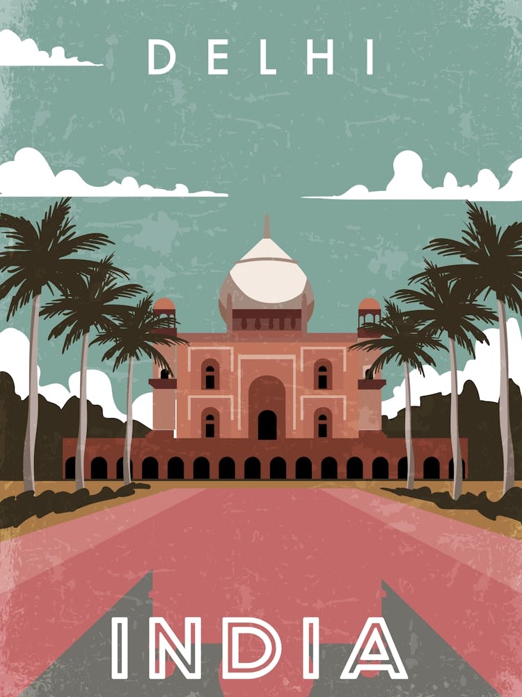 Delhi, India — Retro travel minimalist poster