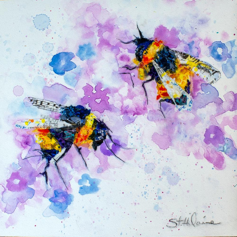 Watercolor Colorful Bees And Flower Square