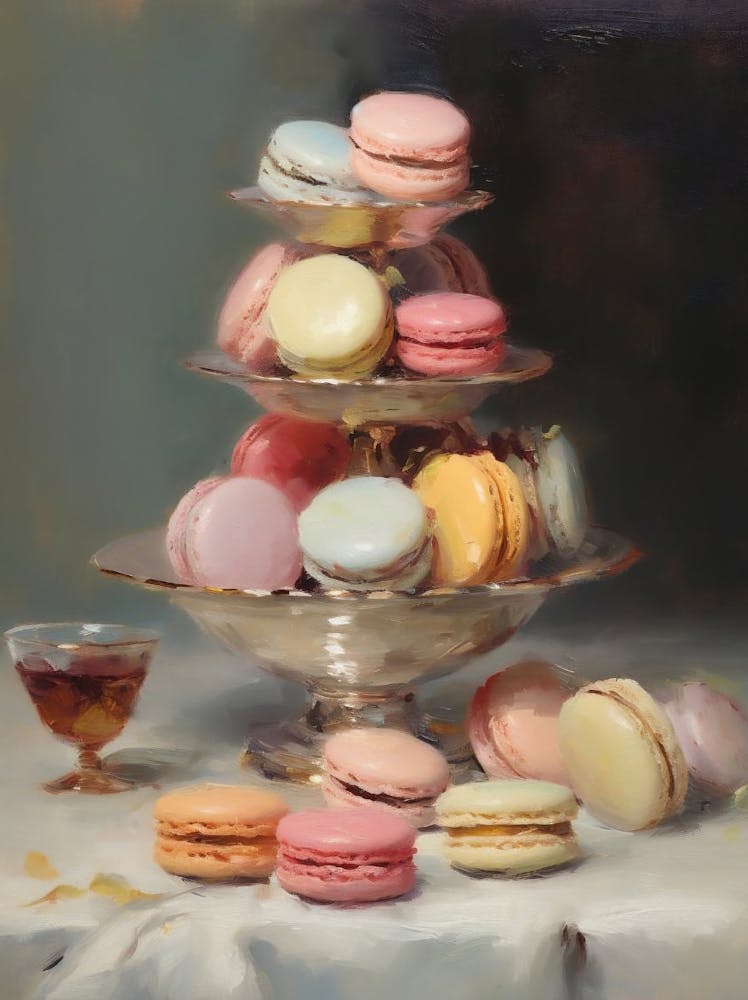 French Macarons Still Life Painting, Dessert Vintage Painting, Macaron Printable Poster, Vintage Still Life Kitchen Print, Rustic Food Art