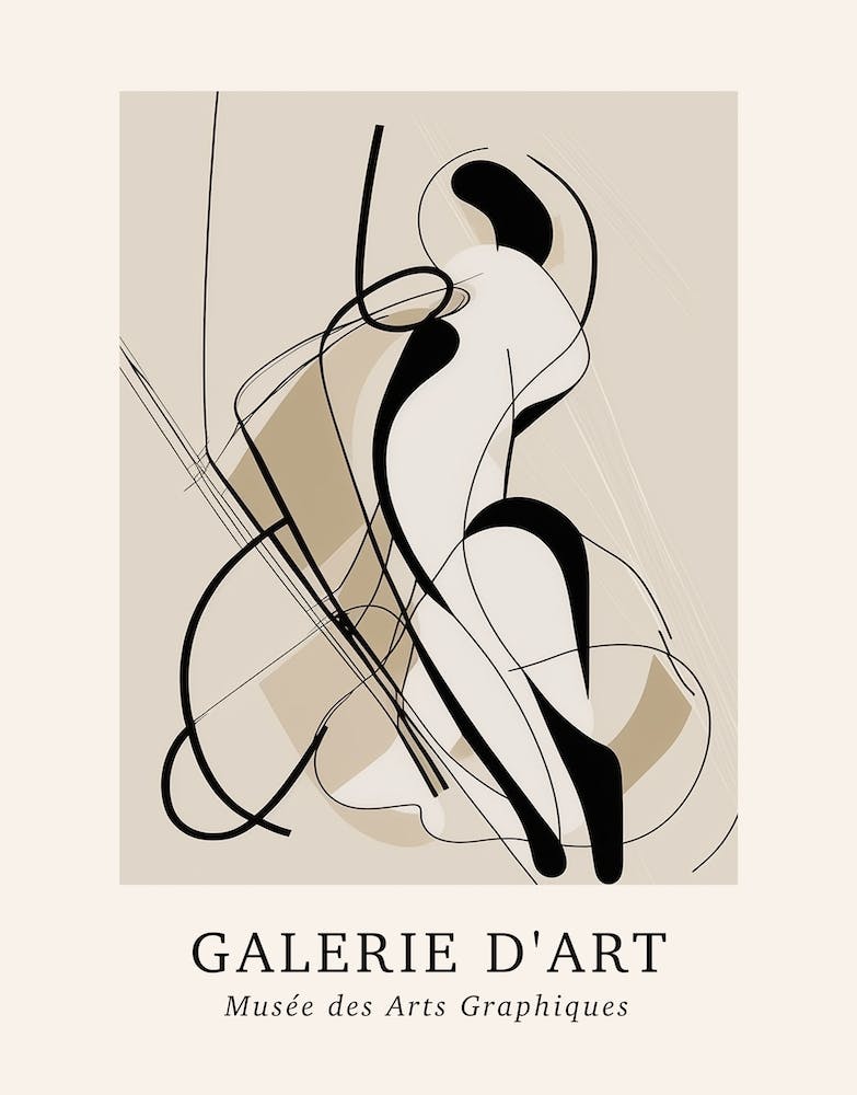 Galerie D'Art Abstract Line Art Figure Neutrals 4