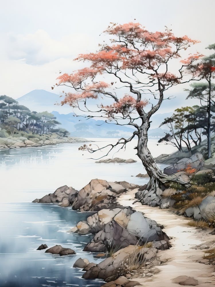 Amanohashidate In Kyoto, Japanese Brush Painting, Ukiyo E, Minimal 8