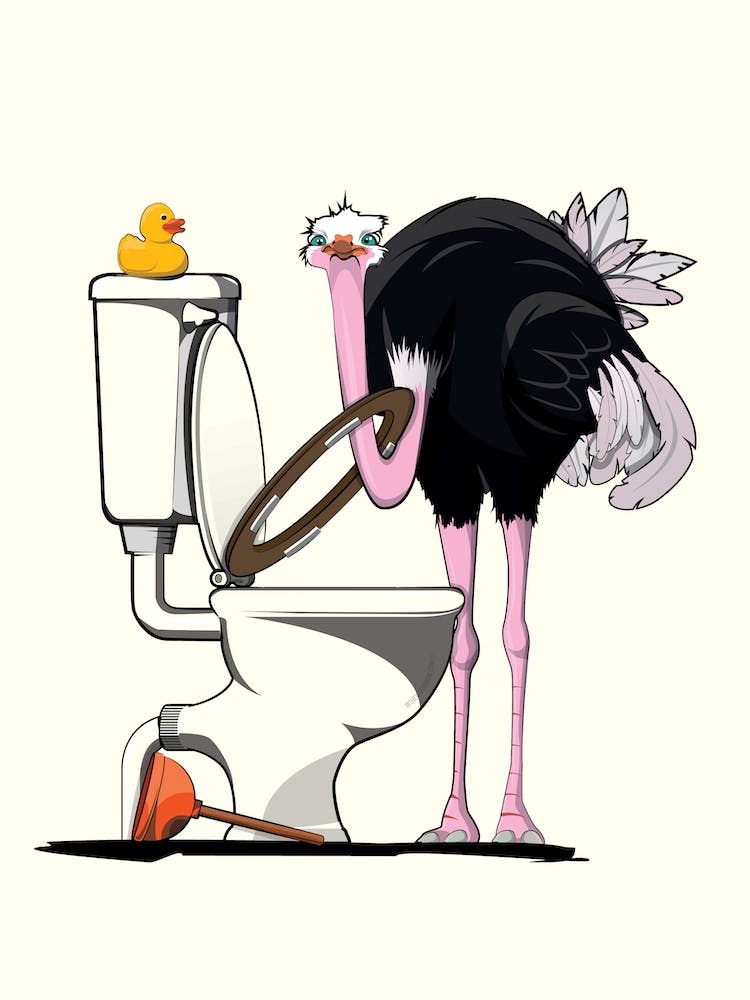 Strauß versucht Toilette zu benutzen
