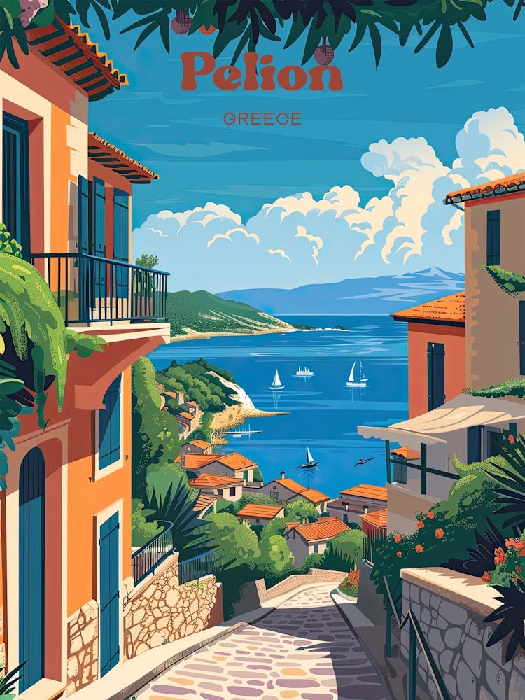 Pelion Greece Aegean Sea Digital Travel Art