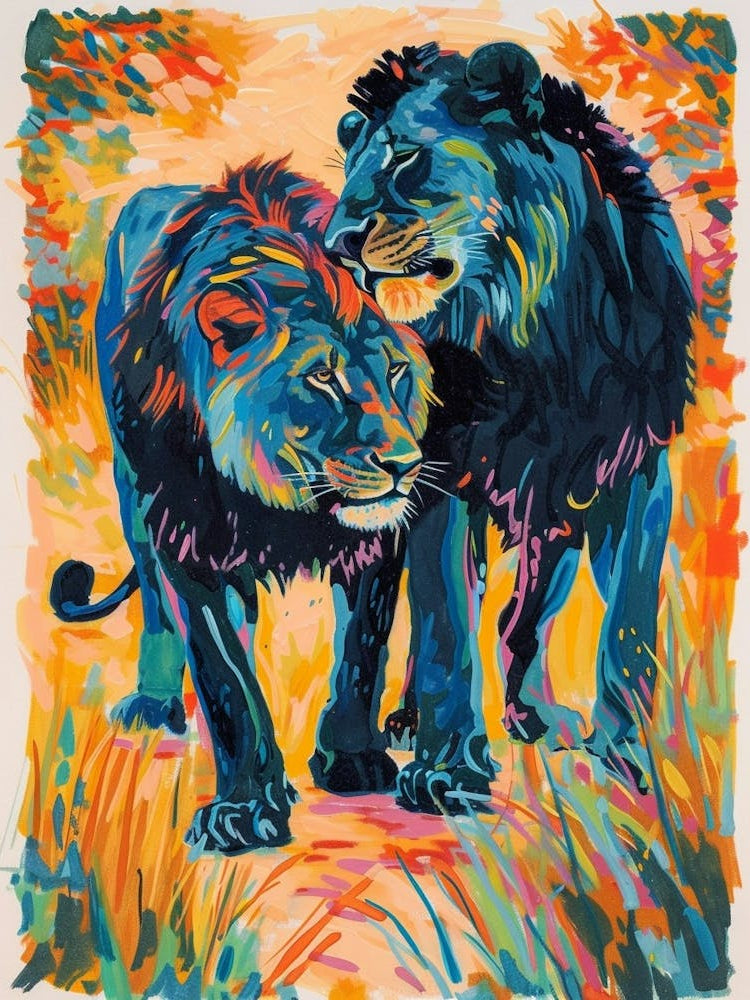 Black Lion Mating Rituals Fauvist Painting 2
