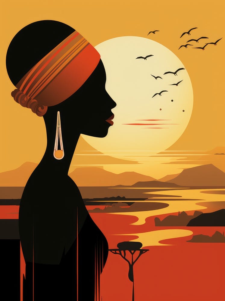African Woman Silhouette At Sunset