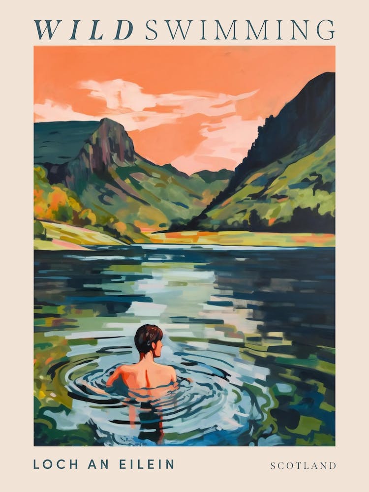 Wild Swimming At Loch An Eilein Scotland 2 Poster