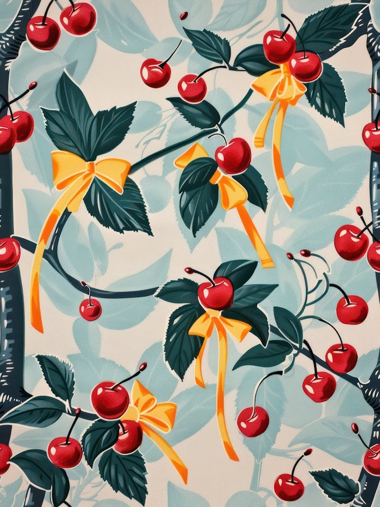 Botanical Bows And Cherries 2 Pattern