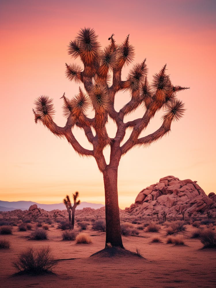Photograph Of A Joshua Tree At Dusk In Desert 4