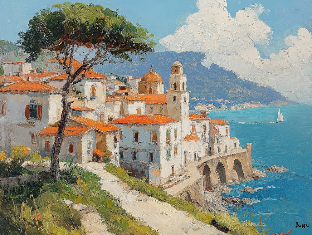 Painting Of The Amalfi Coast In Italy
