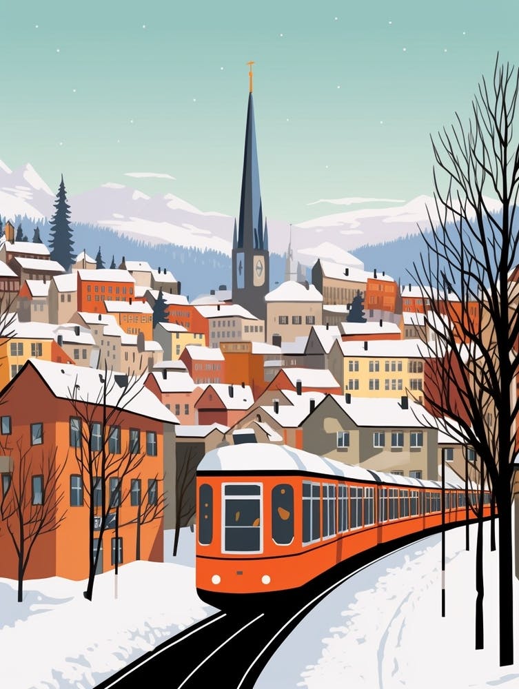 Retro Winter Illustration Zurich Switzerland 1