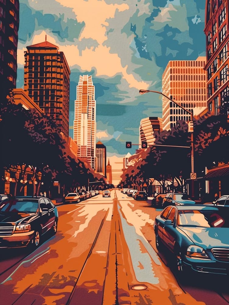 Duotone Illustration South Congress Avenue Austin Texas 4