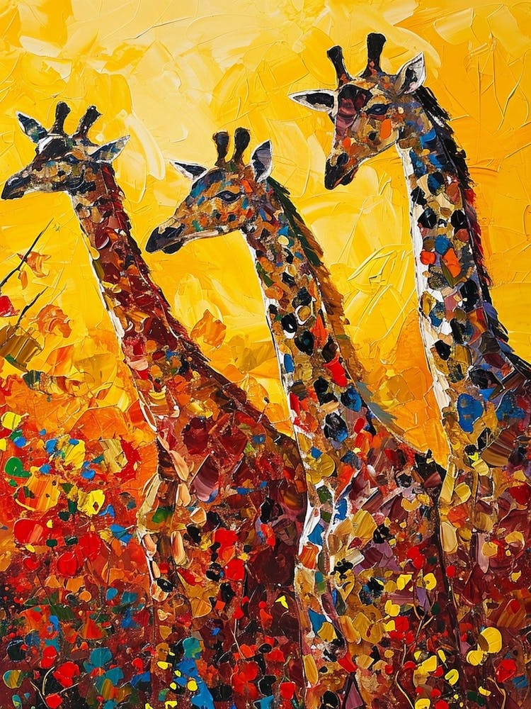 Abstract Giraffe Herd In The Sunset 4