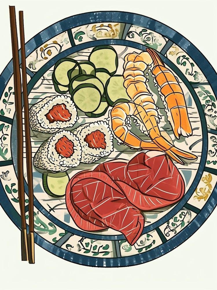 Sushi Platter On A Tiled Background 1