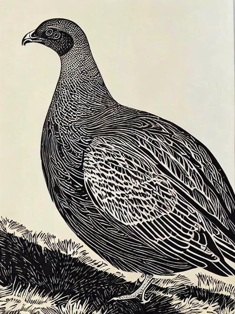 Grouse 2 Linocut Bird